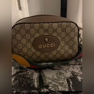 Gucci Brown and Tan Crossbody Bag with Multicolor Strap